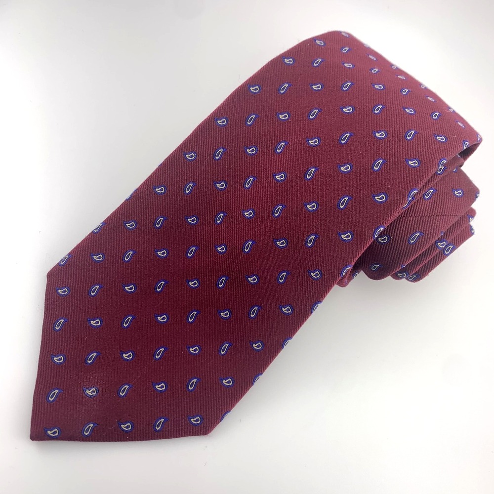 Charles Tyrwhitt London Mens Tie Burgundy w/ Navy Paisley Motif 100% Silk Repp